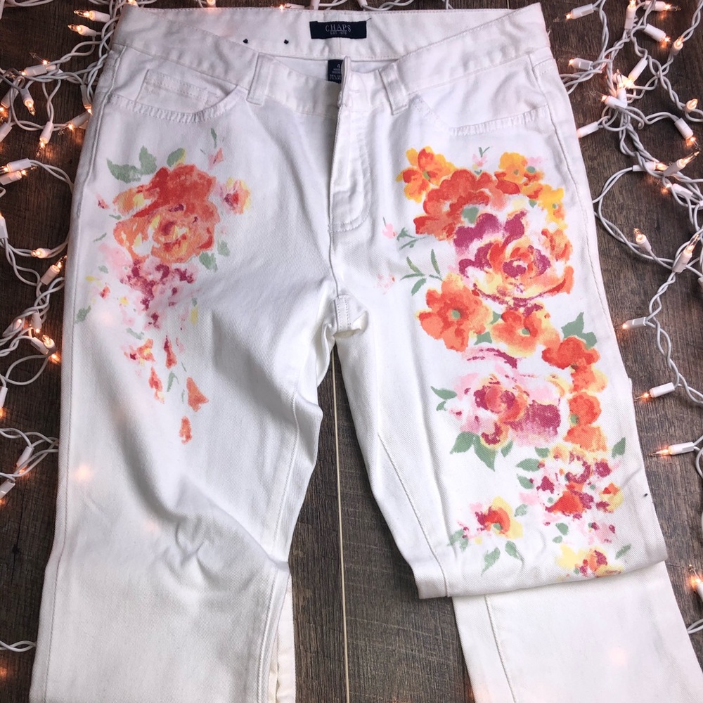 Floral white jeans